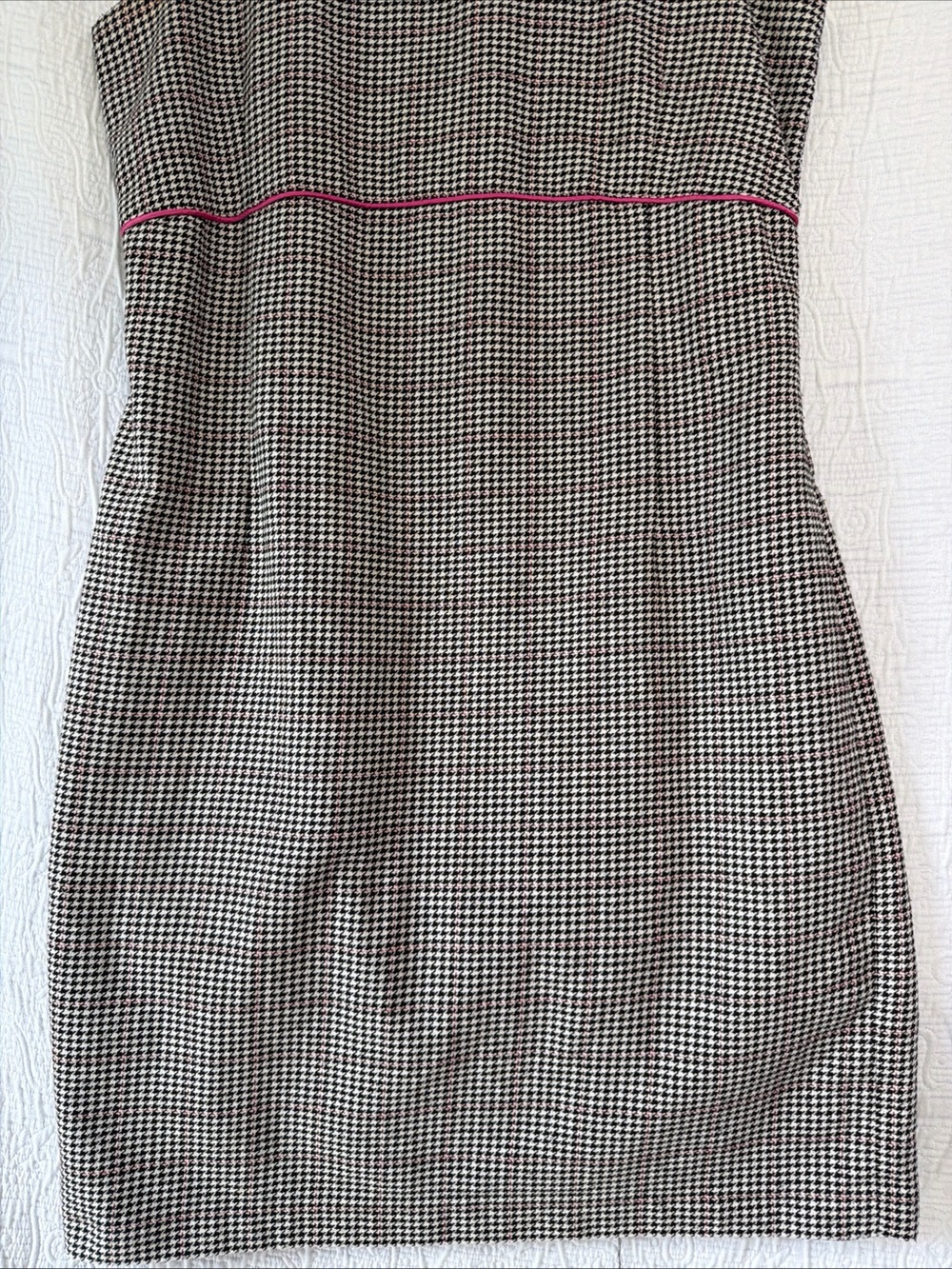 Vintage Casual Corner Houndstooth Dress Size 12 Black White Midi Sheath Lined - Picture 3 of 16